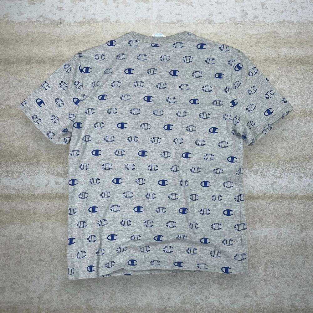 Vintage Y2K Champion Shirt Mens M Grey Reverse Weave Navy Blue Short Sleeve - Picture 2 of 4